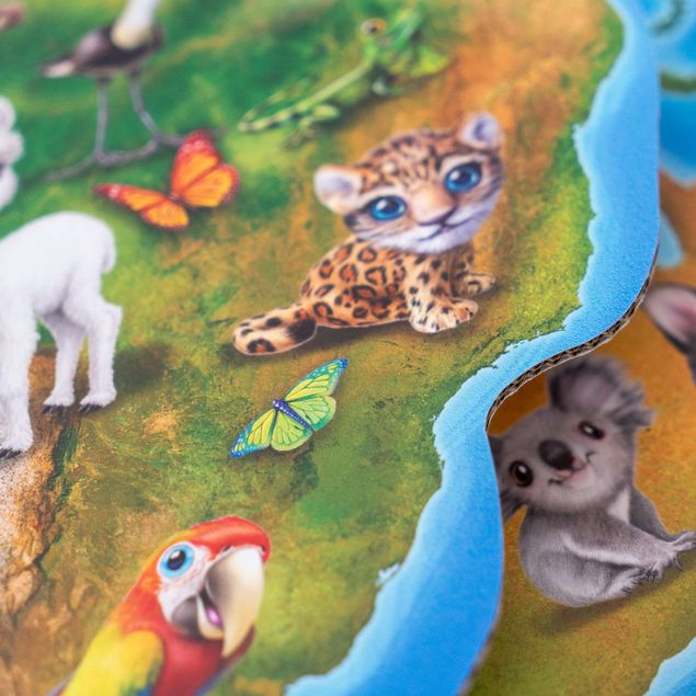 FOLDZILLA Planisfero da parete 3D - Animal Club International - Planisfero di cartone con animali
